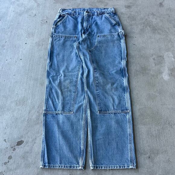 Vintage Y2K Carhartt denim blue jeans double knee work wear carpenter pants - Picture 1 of 8